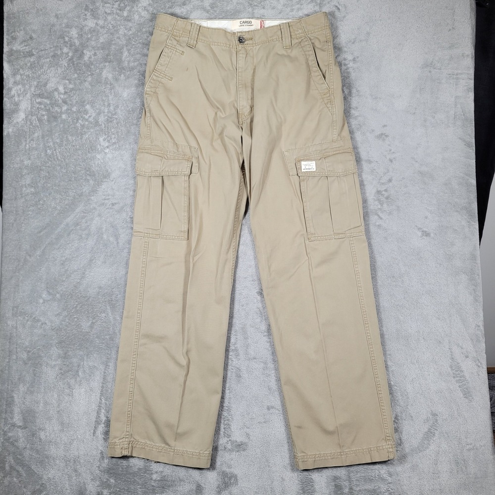 VTG Levis Loose Straight Cargo Pants Mens 34x34 Khaki Tan Baggy Wide Skater Y2K